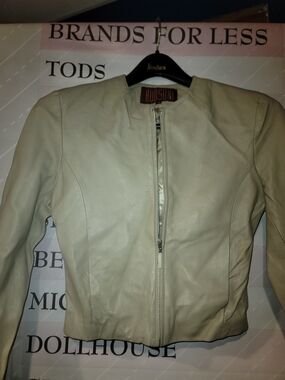 Hudson Outerwear Womens Cream Leather Zip-Front Jacket